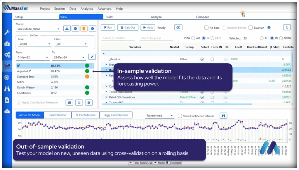 model validation in masster software